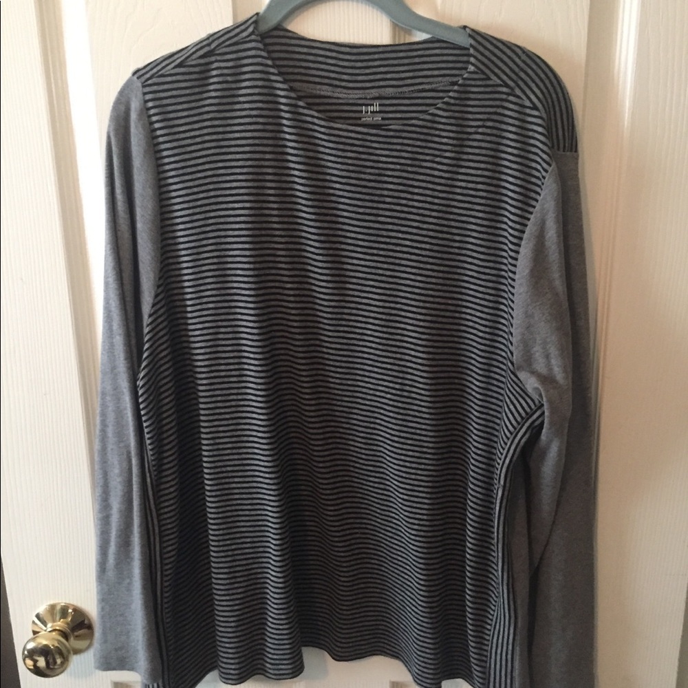 J. Jill Perfect Pima striped long sleeve top, gray and black